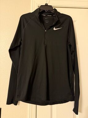 Nike Black Long Sleeve Half-Zip Top with White Swoosh - Running Long Sleeve